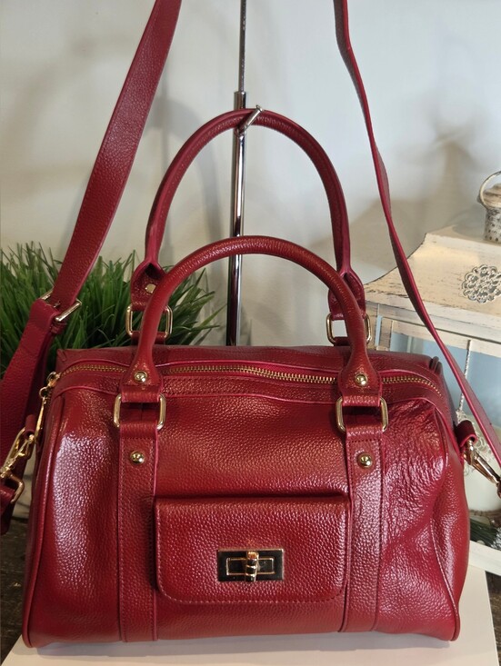Mia Capella Handbags - Mia Capella Red Genuine Leather Satchel Doctor Bag Top Handle Crossbody